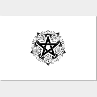 Black Pentagram with Roses Posters and Art